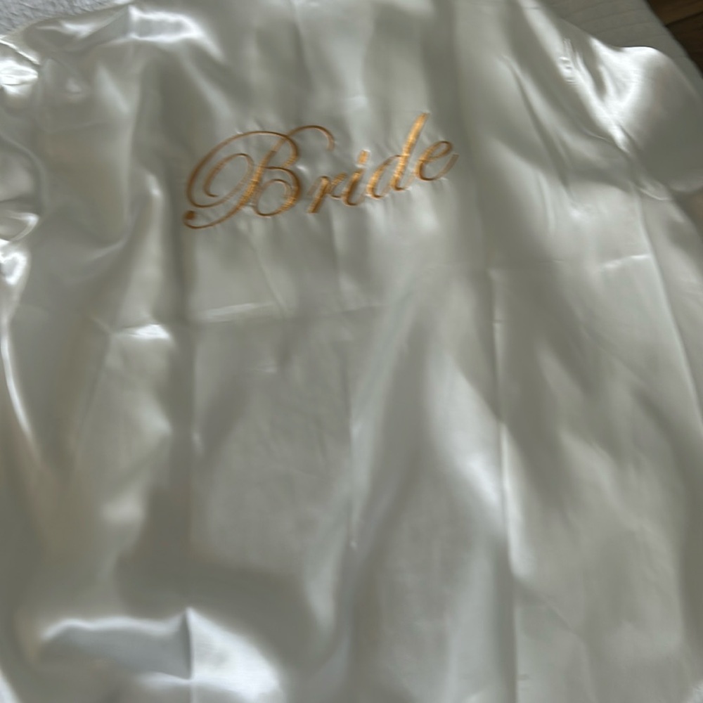 Brides robe never worn silk with gold stitching